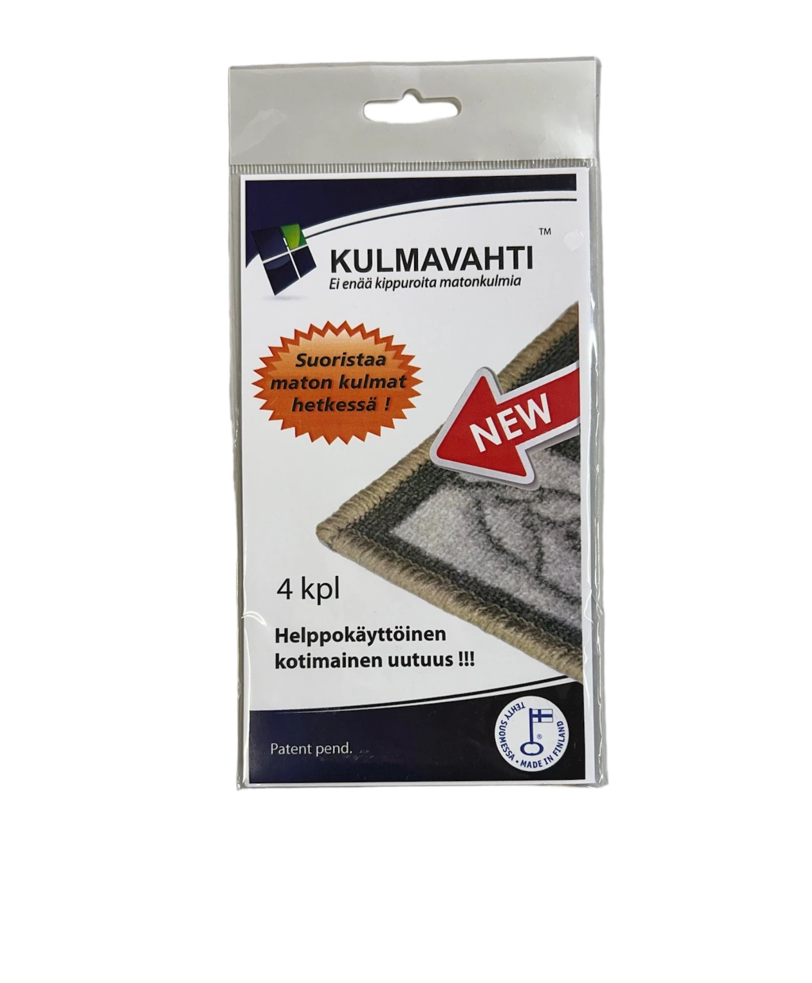 Kulmavahti - Maton kulmat suoraksi hetkessä. 4 kpl / pakkaus Kulmavahti - Maton kulmat suoraksi hetkessä. 4 kpl / pakkaus